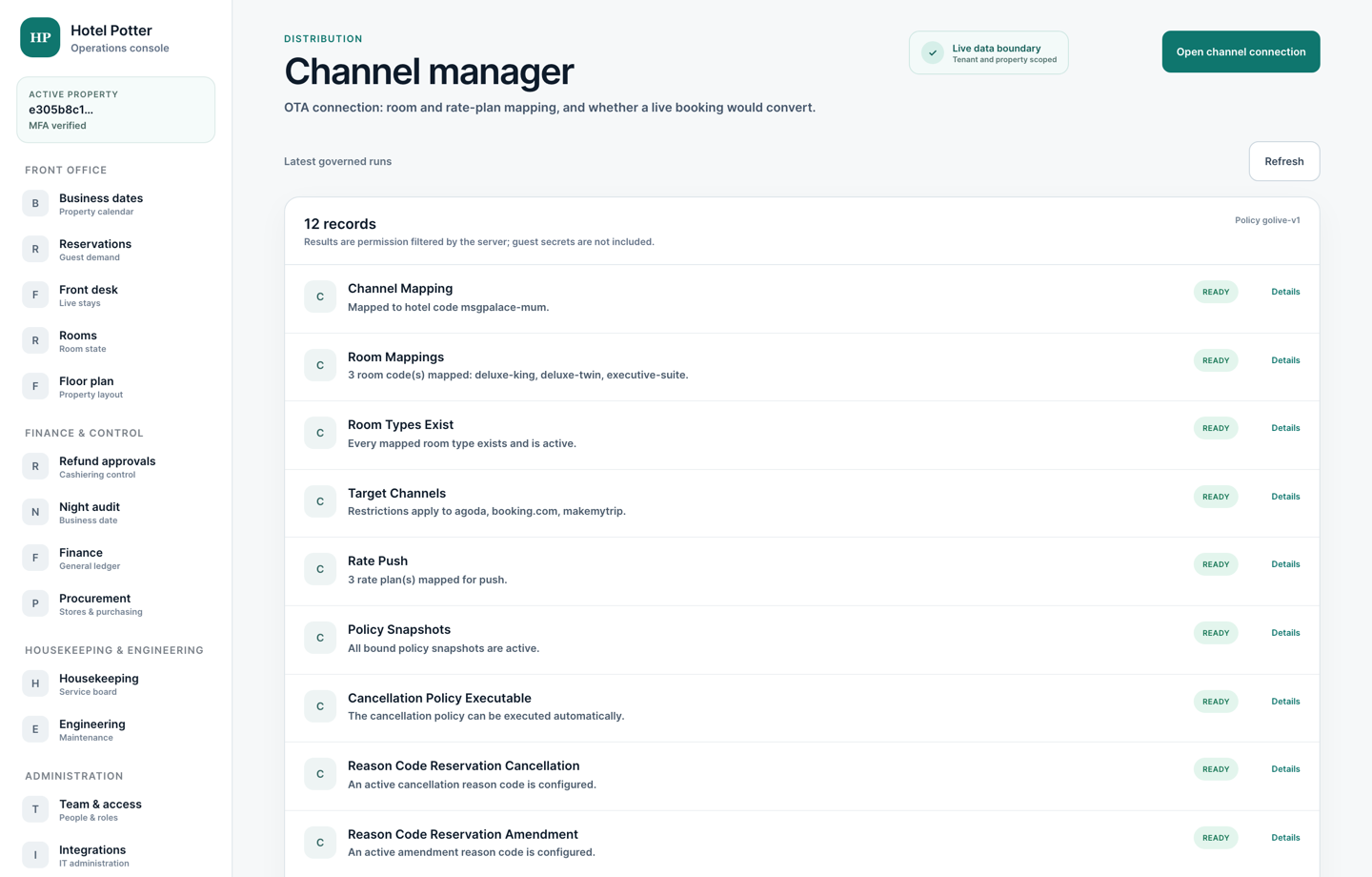 Channel manager with all readiness checks green